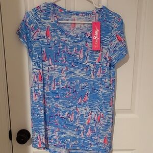 Lilly Pulitzer Blue Tee with Pink Sailboat Design